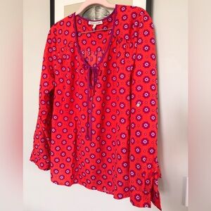 Daniel Rainn Red Floral Tie-Neck Tunic with Purple Accents